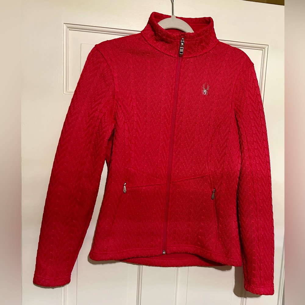 Spyder | Women's Bright Pink Cable Knit Fleece Lined Full Zip Jacket - Size Med
